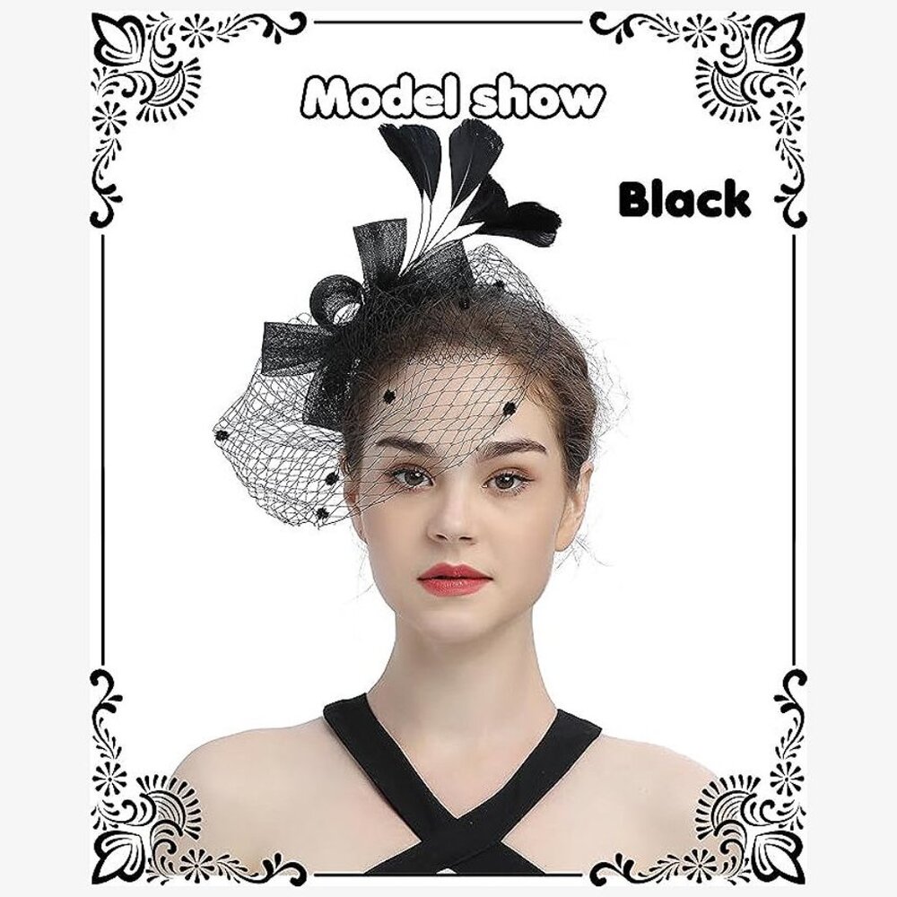 Mesh Feather Fascinators Hat Tea Party-black - Picture 6 of 6